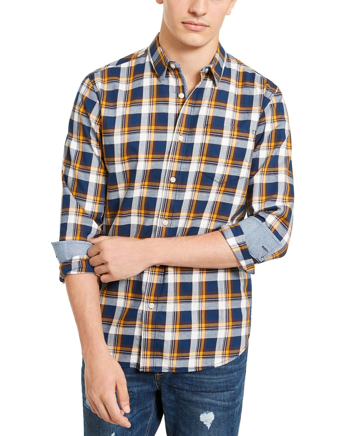 American Rag Men's Oliver Plaid Shirt Dark Blue Size XX Large