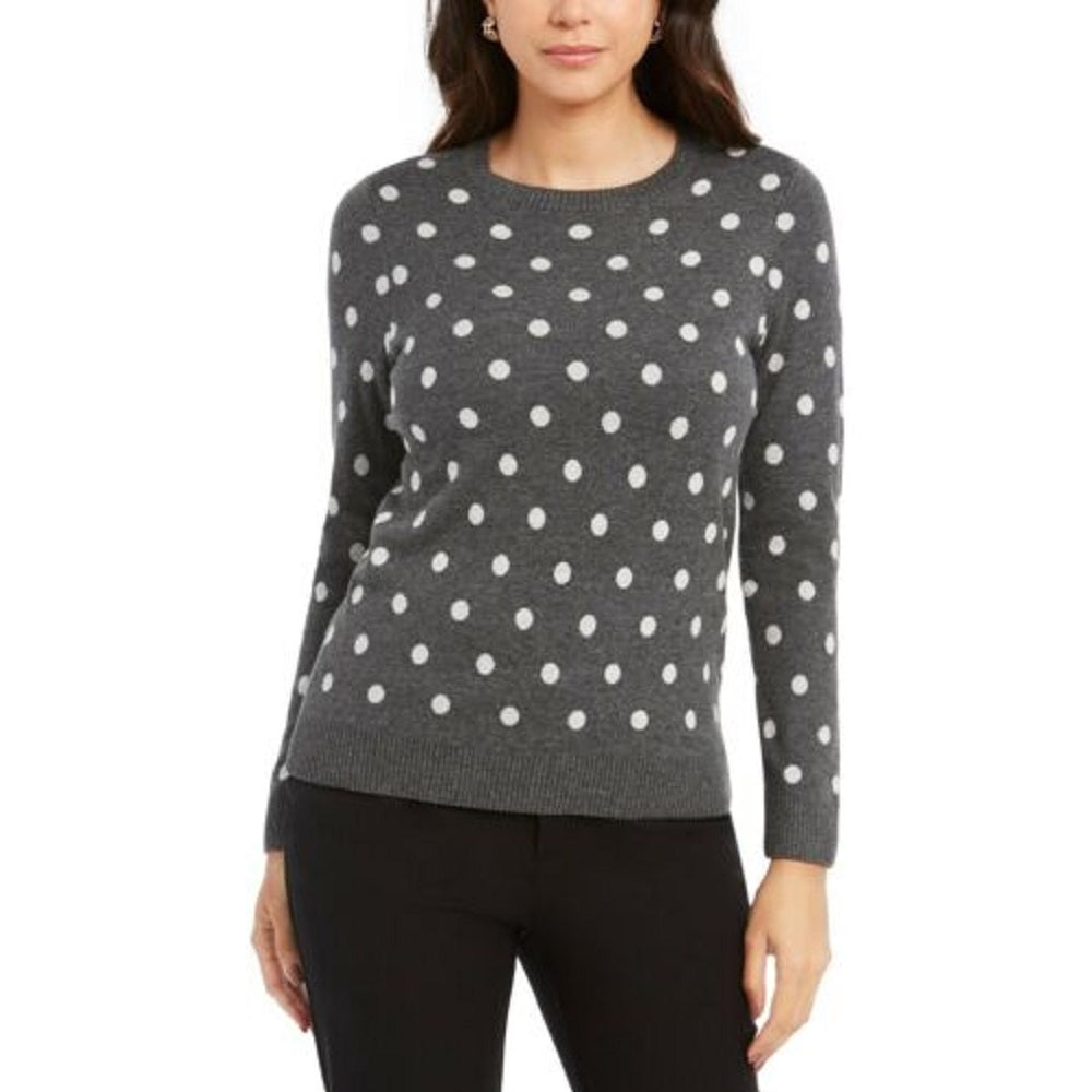 Charter Club Women's Dot-Print Crewneck Sweater Gray Size Large