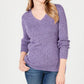 Karen Scott Women's Petite Cotton Ribbed Marled Sweater Purple Size Petite Small