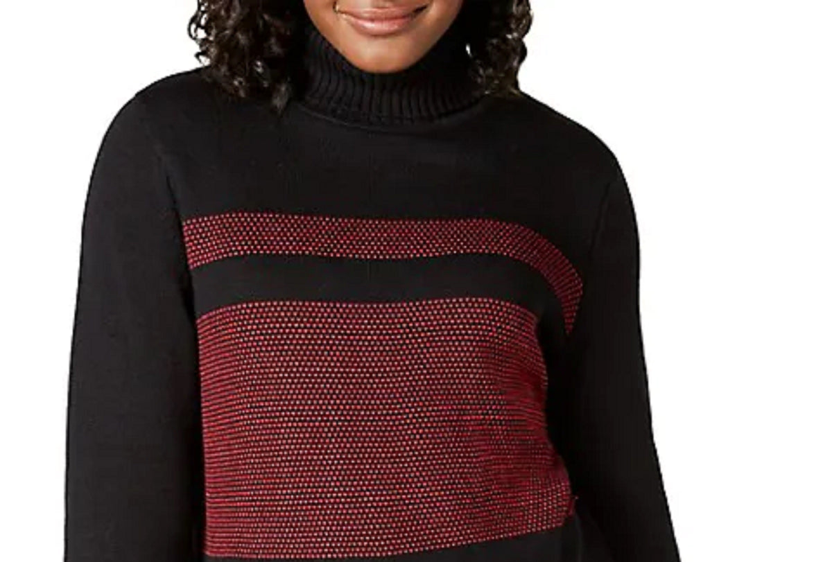 Karen Scott Women's Colorblocked Cotton Turtleneck Sweater Red Size Small