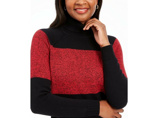 Karen Scott Women's Colorblocked Cotton Turtleneck Sweater Red Size 2 Extra Large