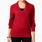 Karen Scott Women's Cotton Marled Shawl-Collar Sweater Red Size Large