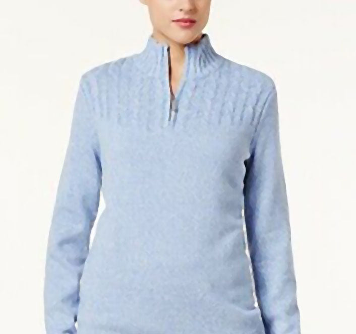 Karen Scott Women's Marled-Knit Quarter-Zip Sweater Blue Size Small