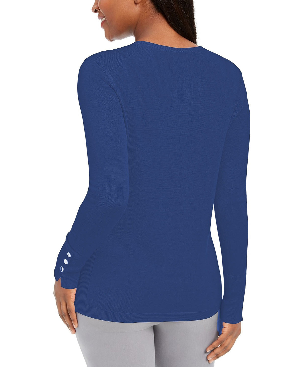 JM Collection Women's Button-Sleeve Crew-Neck Sweater Blue Size XX-Large