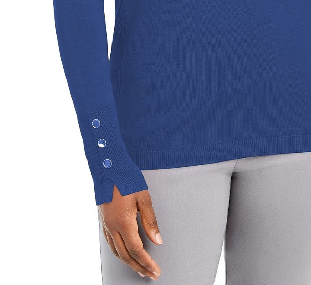 JM Collection Women's Button-Sleeve Crew-Neck Sweater Blue Size XX-Large