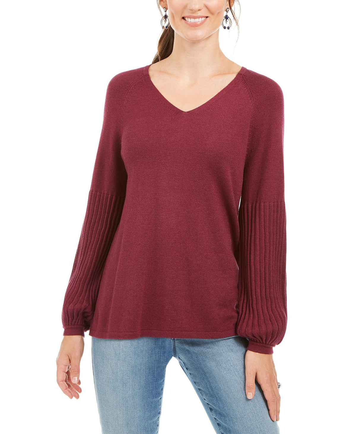 Style & Co Women's Bishop-Sleeve Tunic Sweater  Dark Red Size Small