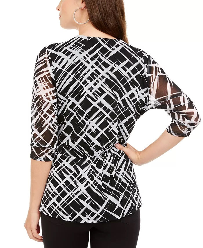 Alfani Women's Petite 3/4-Sleeve Printed Tunic Black Size Petite Large