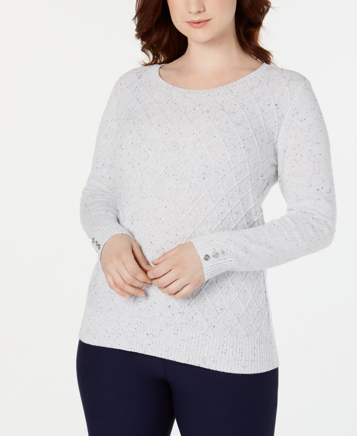 Karen Scott Women's Diamond Cable-Knit Sweater White Size Extra Large