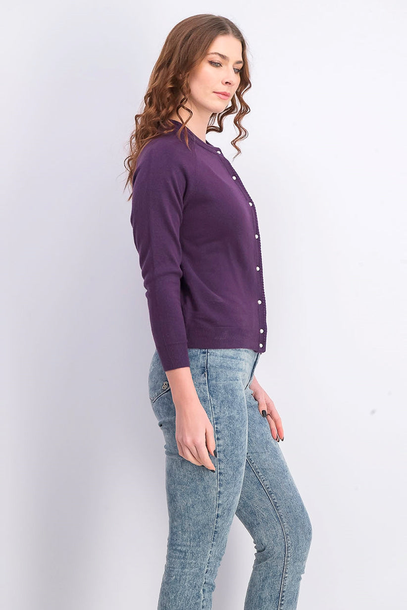 Karen Scott Women's Luxsoft Button Cardigan Med Purple Size Petite Medium