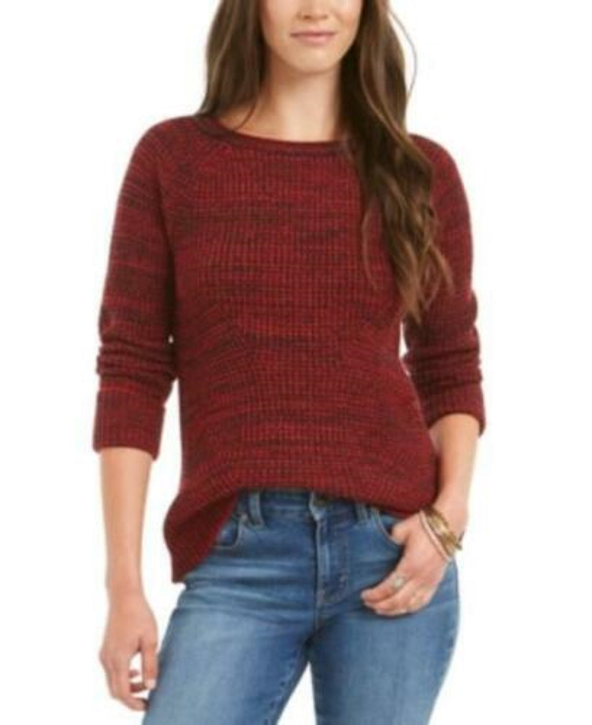Style & Co Women's Petite Marled-Knit Sweater Red Size Petite