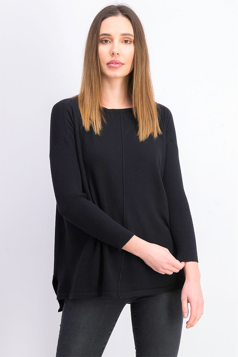 Style & Co Women's Petite Seam-Front Tunic Sweater Black Size Petite