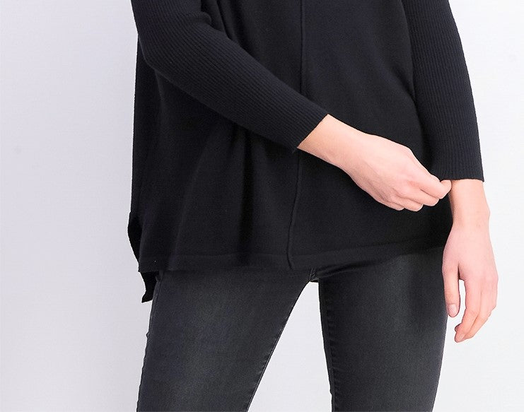Style & Co Women's Petite Seam-Front Tunic Sweater Black Size Petite