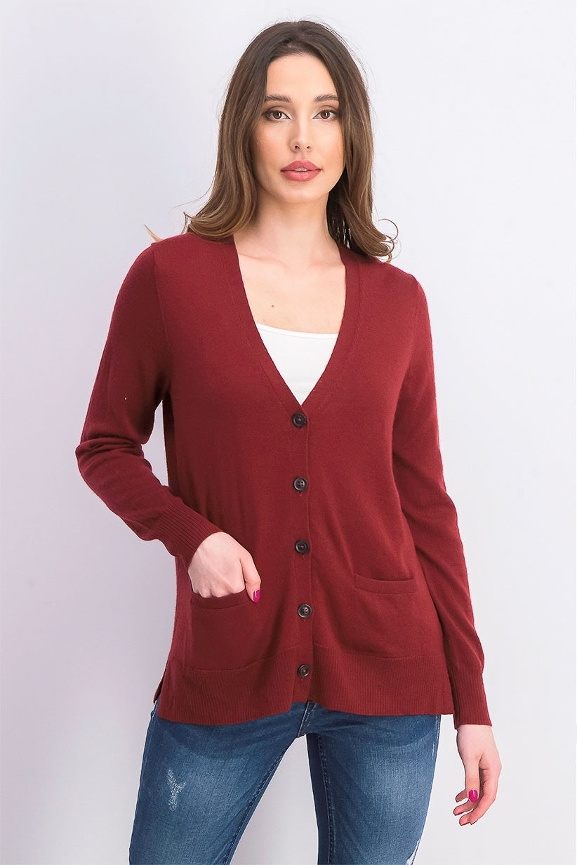 Charter Club Women's Merino Wool V-Neck Cardigan Carriage Red Size Medium