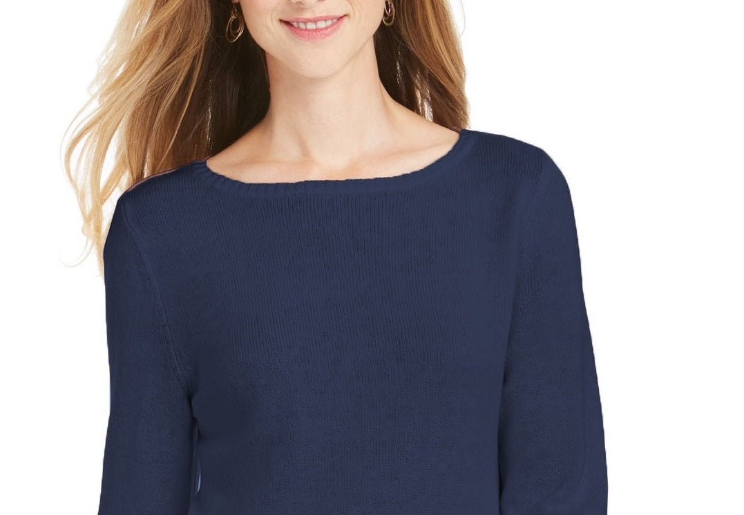 Style & Co Women's Ruffle Hem Knit Sweater Navy Size XX-Large