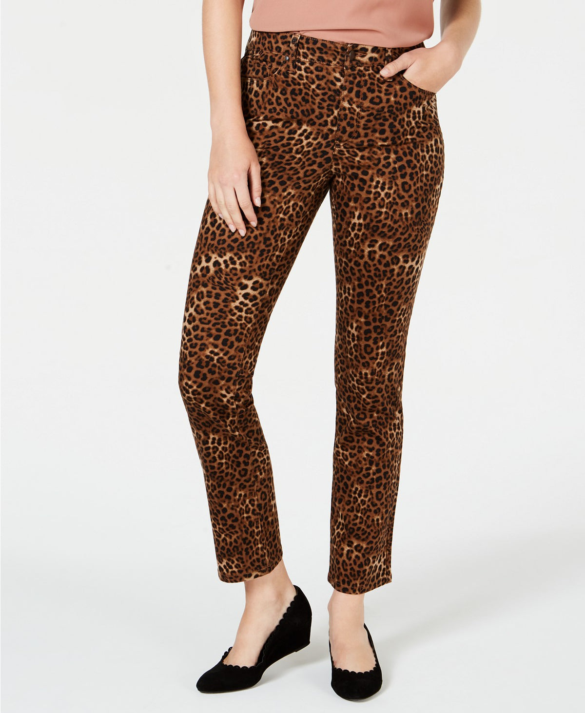 Charter Club Women's Petite Printed Lexington Straight-Leg Jeans Brown Size 14