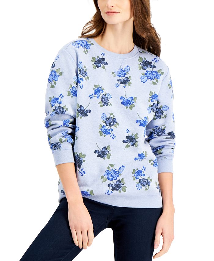 Karen Scott Women's Blossom Dream Printed Sweatshirt Blue Size Medium