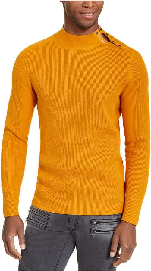INC International Concepts Men's Ribbed Button Neck Sweater Gold Size 2 Extra Large
