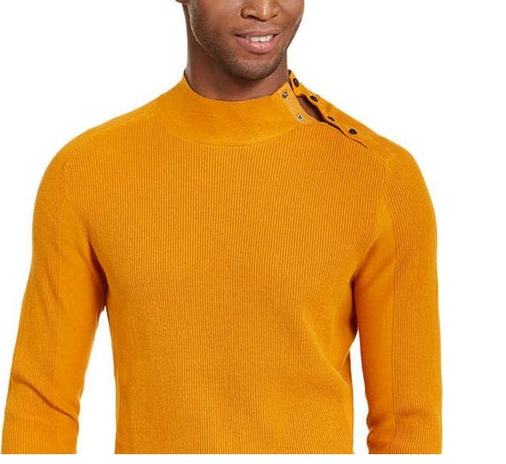 INC International Concepts Men's Ribbed Button Neck Sweater Gold Size 2 Extra Large
