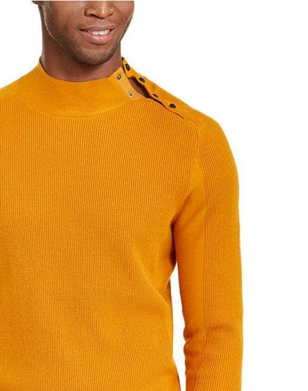 INC International Concepts Men's Ribbed Button Neck Sweater Gold Size 2 Extra Large