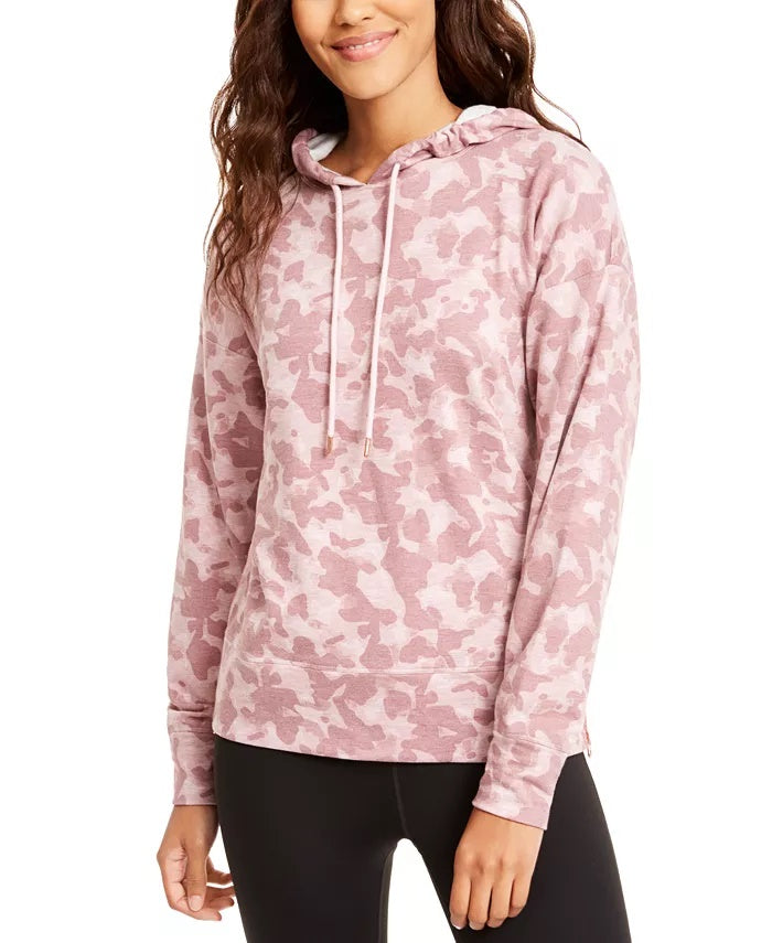 Ideology Women's Zip Hem Shimmer Hoodie Pink Size XX-Large
