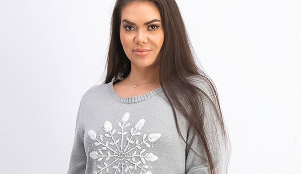 Karen Scott Women's Snowflake Applique Sweater Smoke Grey Comb Size Large