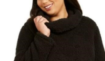 Style & Co Women's Plus Size Cowlneck Faux Sherpa Sweater Black Size Extra Large