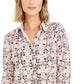 Charter Club Women's 3/4 Sleeve Printed Polo Top Pink Size Small