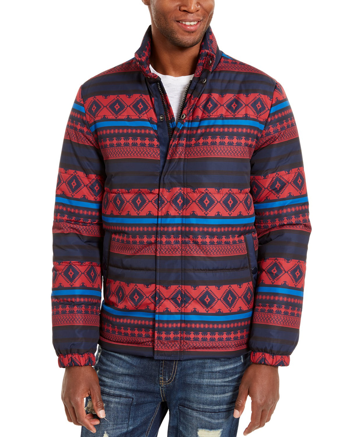 American Rag Men's Geometric Puffer Jacket Red Size Small