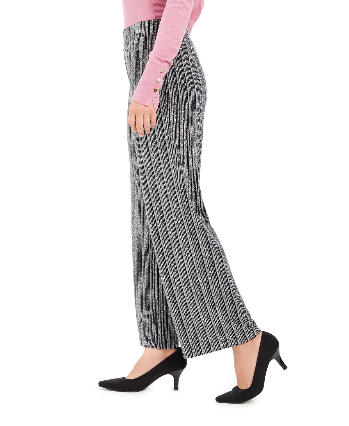 JM Women's Collection Petite Metallic Wide-Leg Pants Black Size Petite Medium