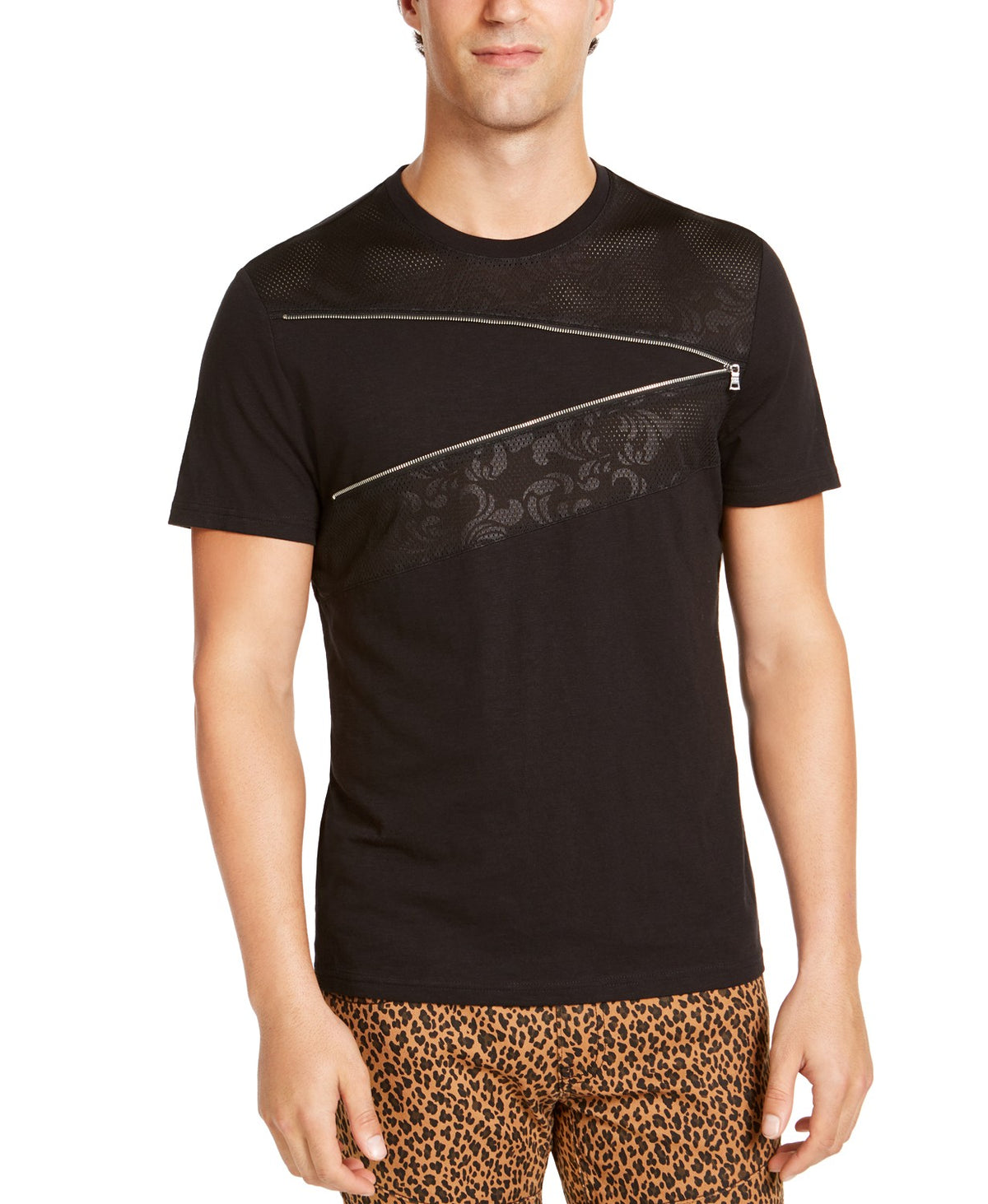 INC International Concepts Men's Mesh Zipper T-Shirt  Black Size Extra Large