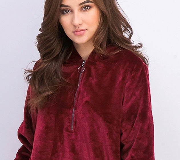 Ideology Women's Faux-Fur Quarter-Zip Hoodie Red Size Small
