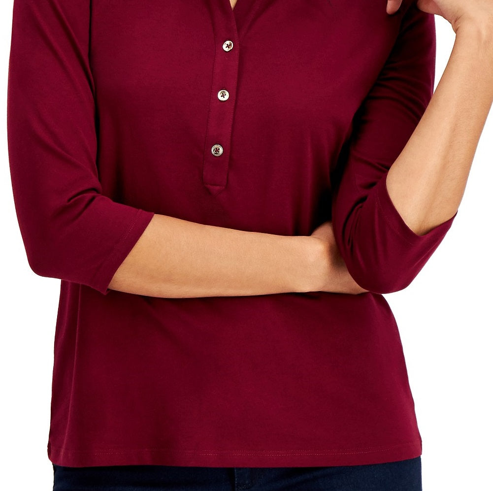 Charter Club Women's Knit Polo Shirt Red Size Medium