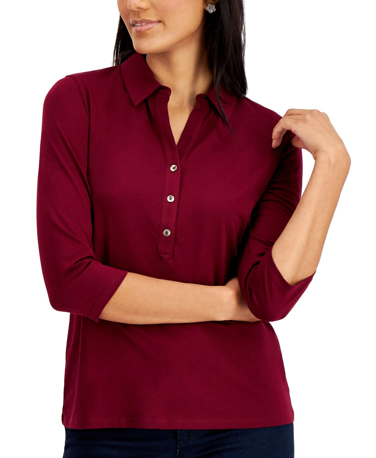 Charter Club Women's Knit Polo Shirt Wine Size XX-Large
