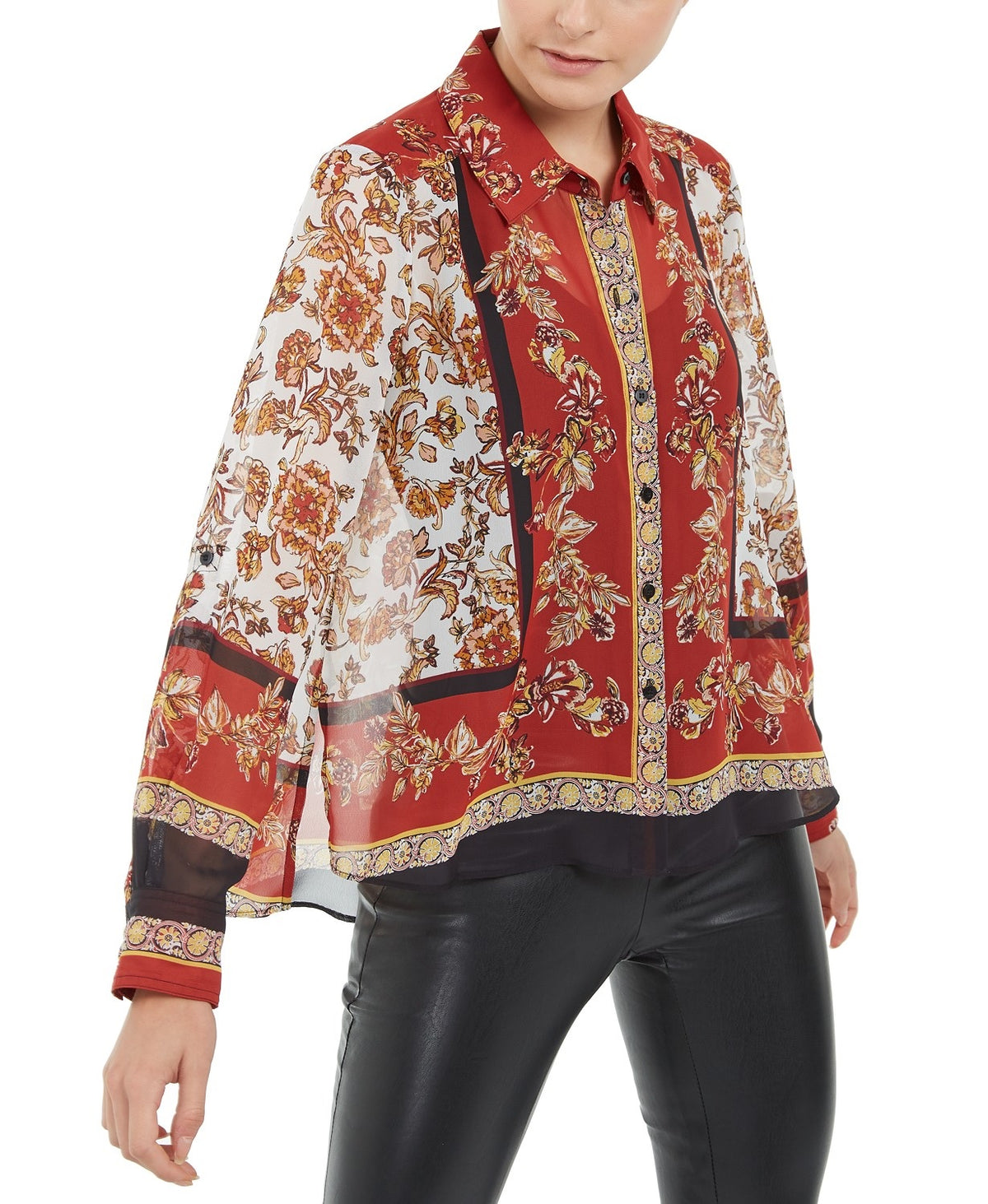 INC International ConceptsWomen's Petite Scarf Print Blouse Medium Red Size Petite