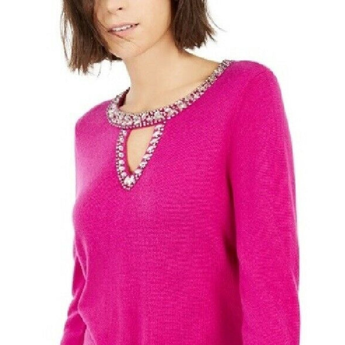 INC International Concepts Women's Embellished Keyhole Sweater Dark Pink Size Extra Large