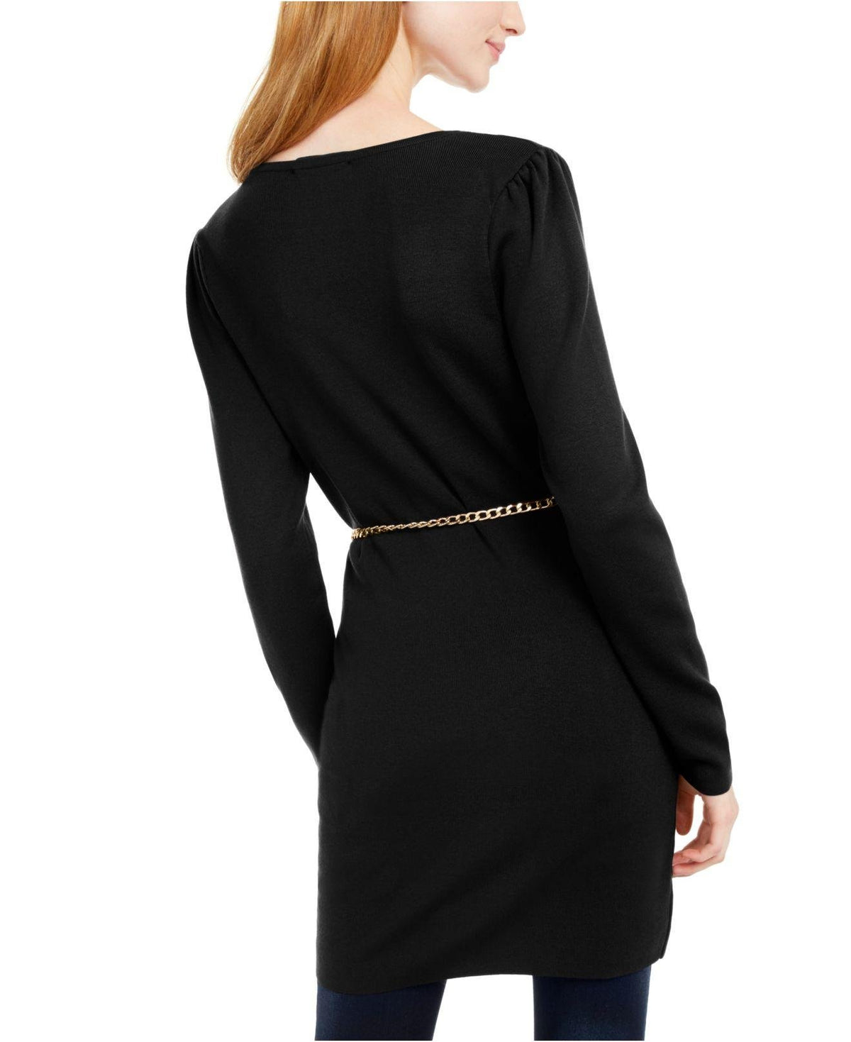 INC International Concepts Women's Chain-Belt Sweater Tunic Deep Black Size Small