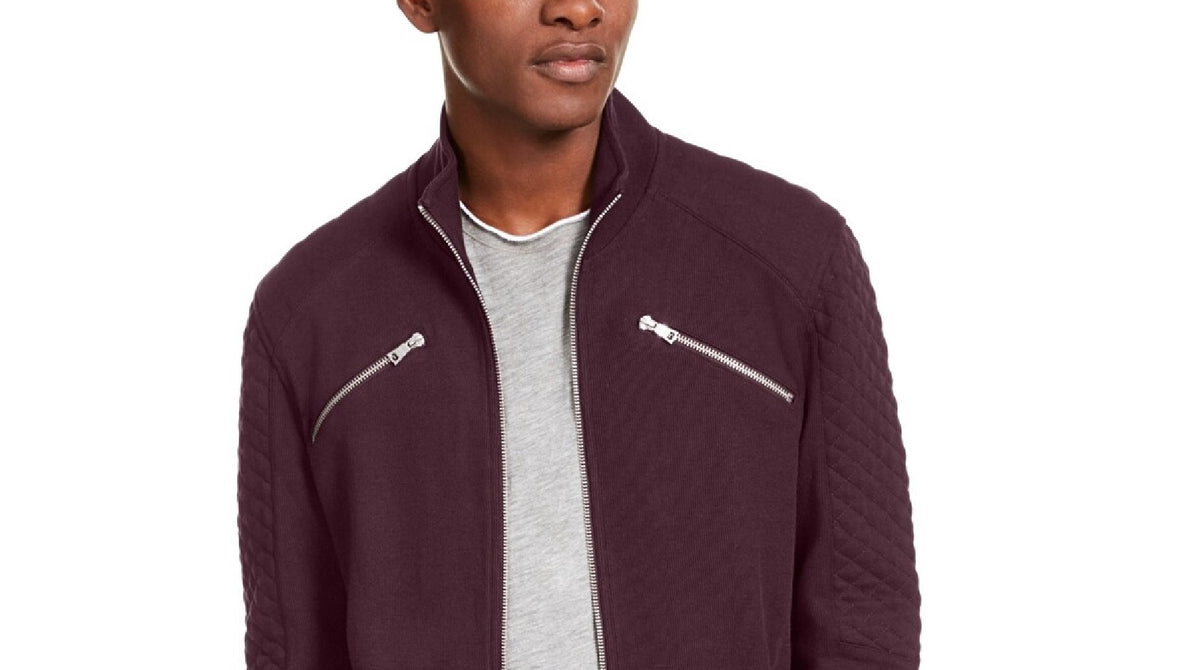 INC International Concepts Men's Ribbed Quilted-Sleeve Jacket Wine Size Small