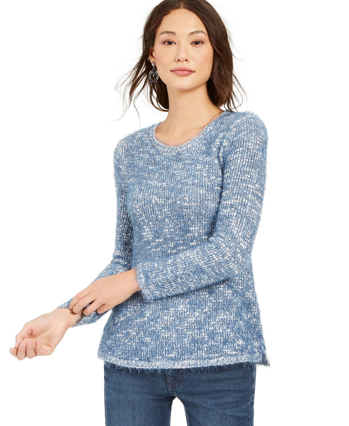 Style & Co Women's Marled Eyelash-Texture Sweater Blue Size Medium