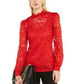 INC International Concepts Women's Lace Blouson Top Dark Red Size Small