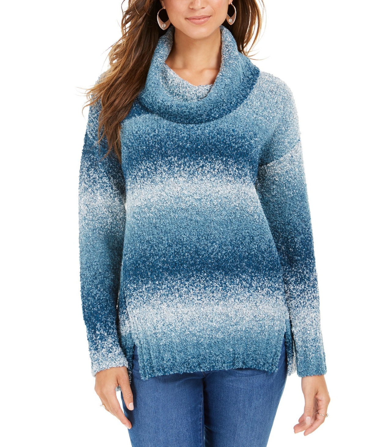 Style & Co Women's Ombr茅 Boucle Sweater Blue Size Medium