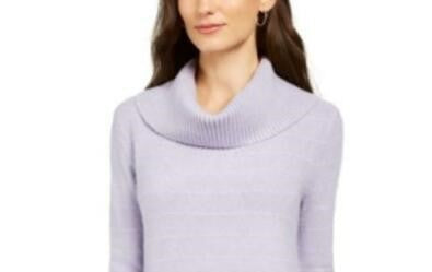 Style & Co Women's Lurex Cowl-Neck Sweater Purple Size XX Large