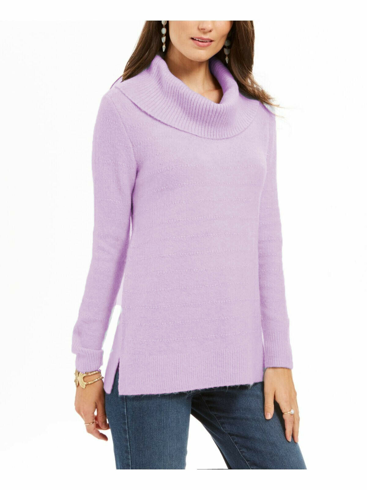 Style & Co Women's Lurex Cowl-Neck Sweater Purple Size Large