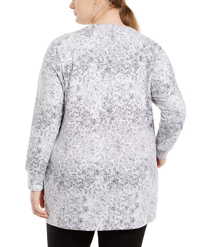 Ideology Women's Plus Size Snakeskin-Print Pocketed Tunic White Size 2 Extra Large