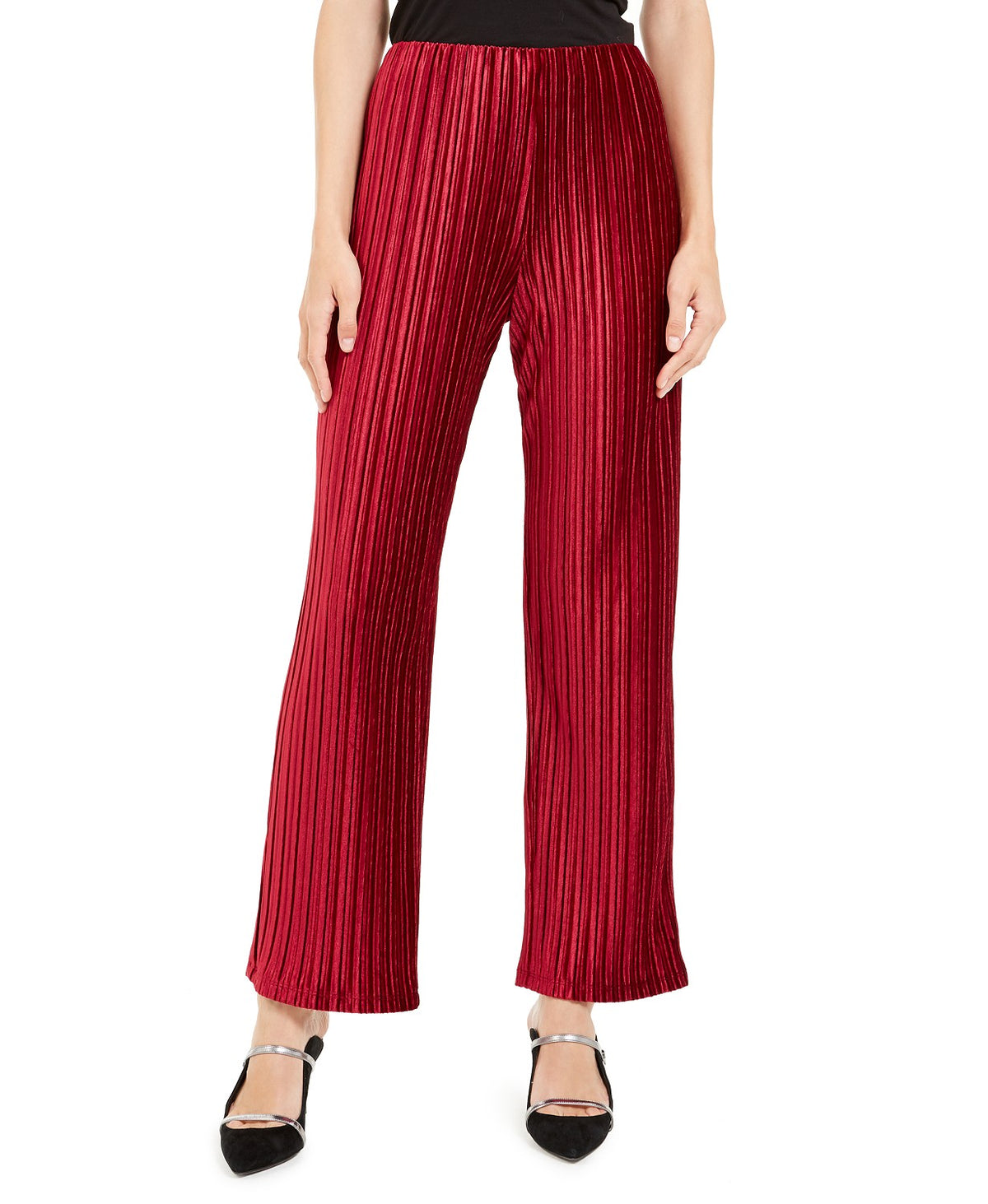 Alfani Women's Velvet Wide-Leg Pants Wine Size Small