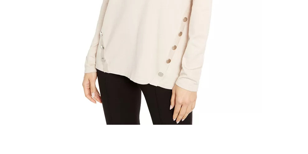 Alfani Women's Petite Hardware Seamed Pullover Sweater Beige Size Petite