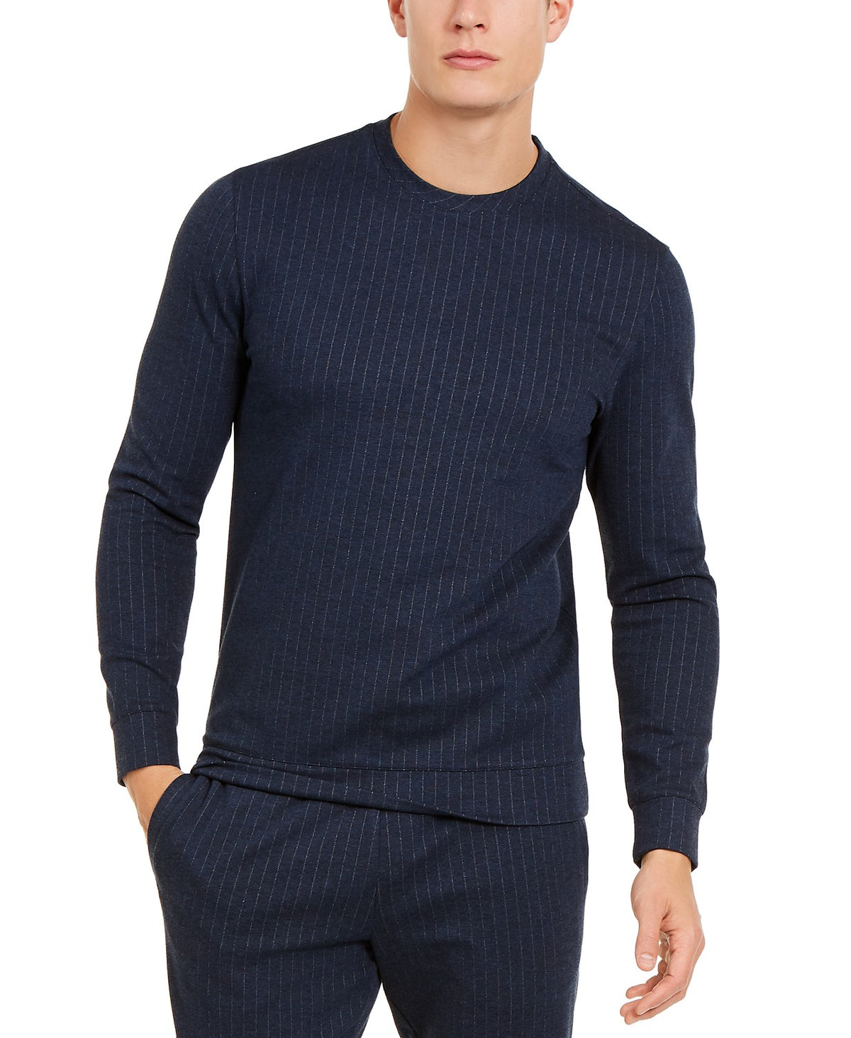 Alfani Men's Classic-Fit Stretch Stripe Knit Sweatshirt Blue Size Extra Large