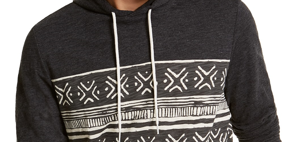 Sun + Stone Men's Striped Printed Hoodie Black Size Small
