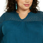 Style & Co Women's Plus Long Sleeve Crochet-Trim Top Teal Size 1X