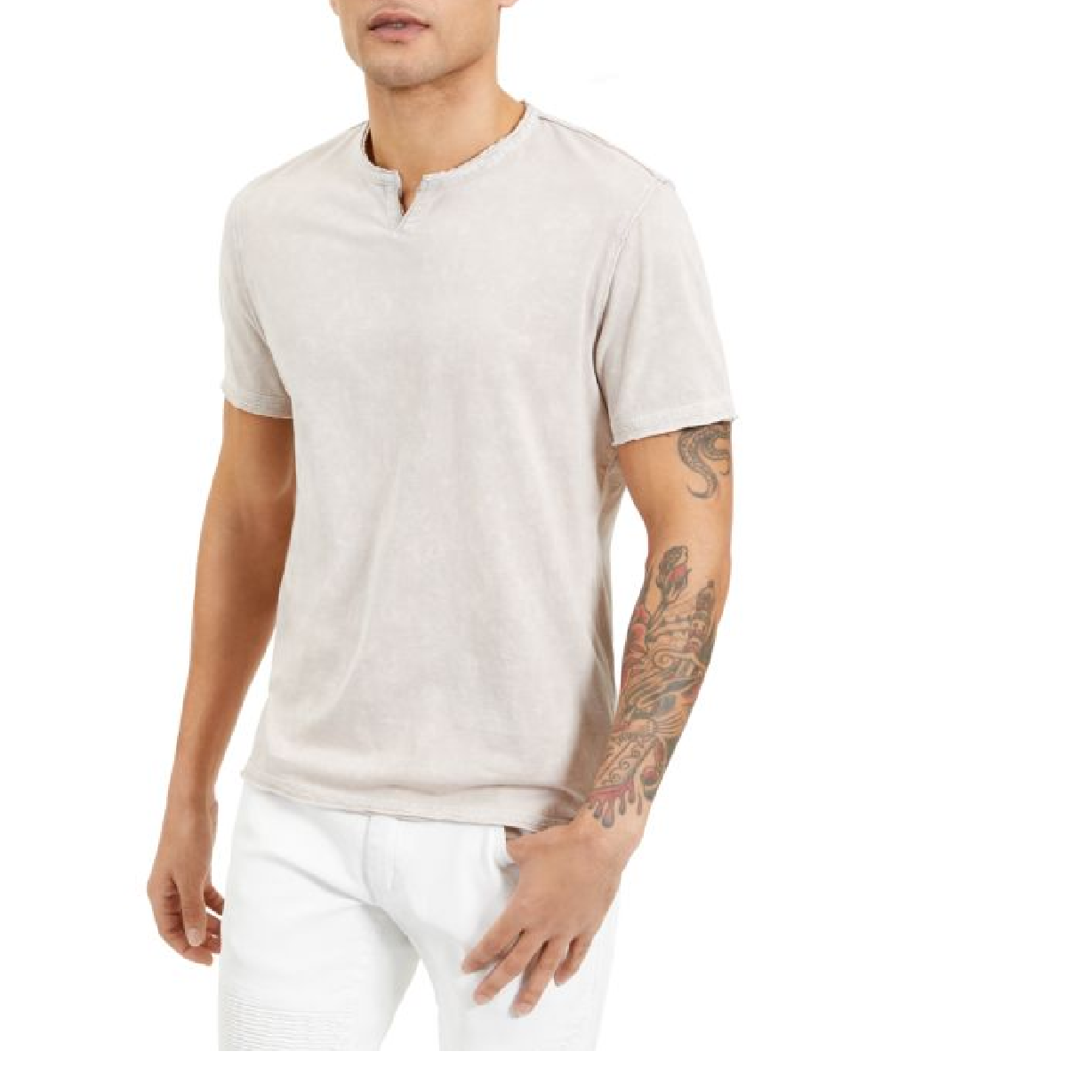 INC International Concepts Men's Space-Dye Split T-Shirt Beige Size Large