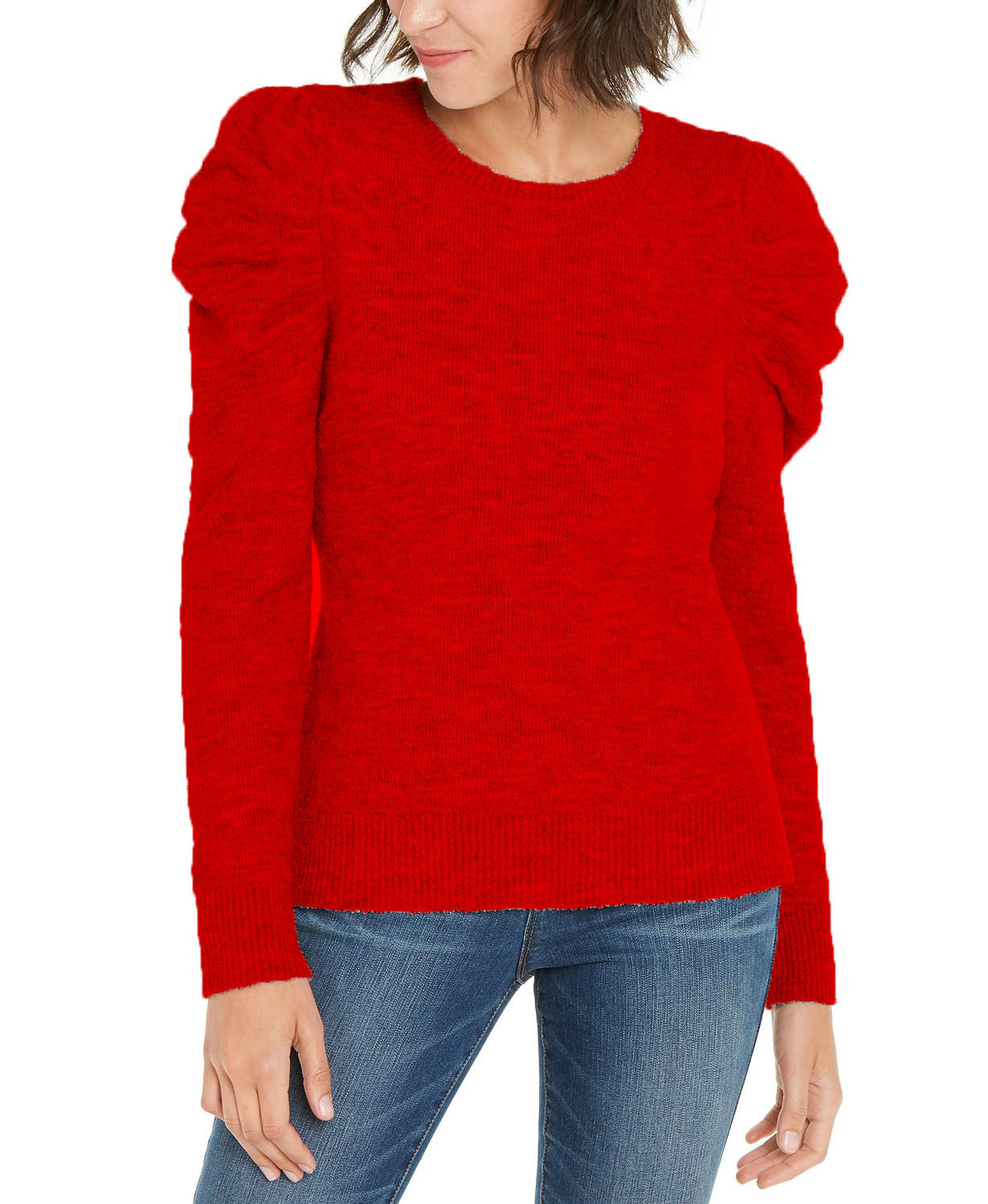 INC International Concepts Women's Puff-Sleeve Sweater Real Red Size Extra Large